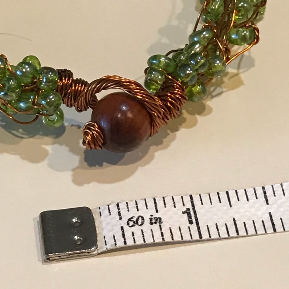 Organic Boho Chic Copper Glass Bead Green Bracelet - Picture 7 of 8